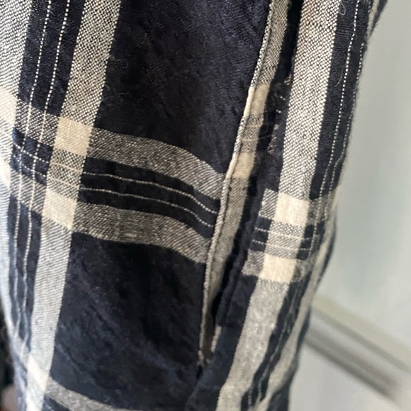 ITALIAN Linen Shirt Dress by a.b Italy with POCKETS Oversized V-neck Plaid - Picture 3 of 6